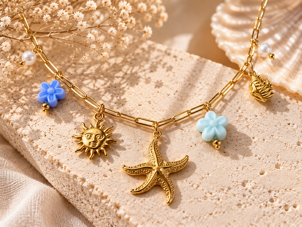 Collier Étoile de Mer Bleu & Doré 🌊✨