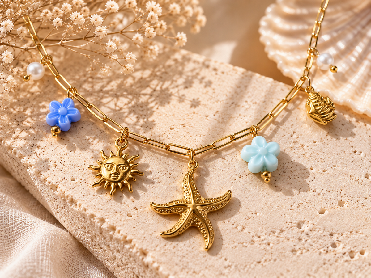Collier Étoile de Mer Bleu & Doré 🌊✨