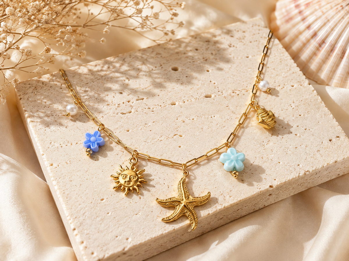 Collier Étoile de Mer Bleu & Doré 🌊✨