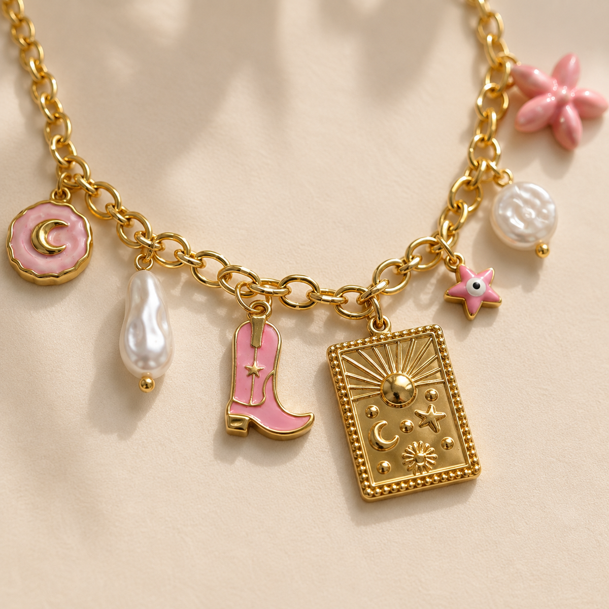 Collier Charms Rose & Doré – Bijoux Bohème Chic