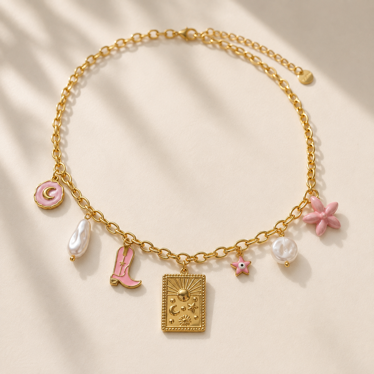 Collier Charms Rose & Doré – Bijoux Bohème Chic