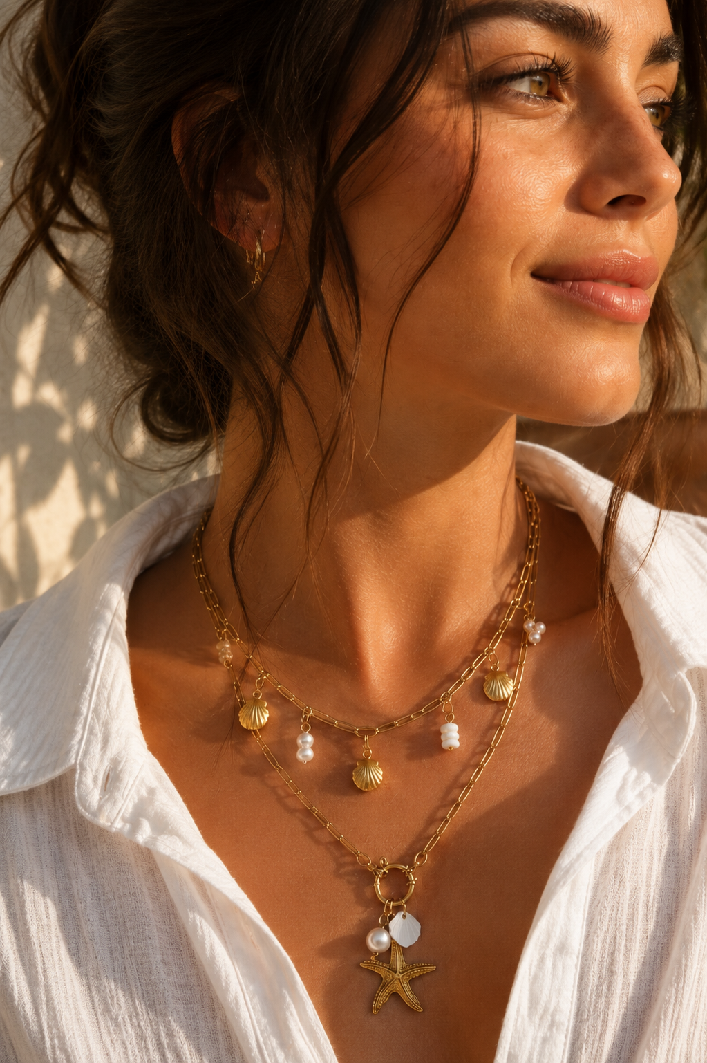 Collier Charms Soleil & Coquillages Doré