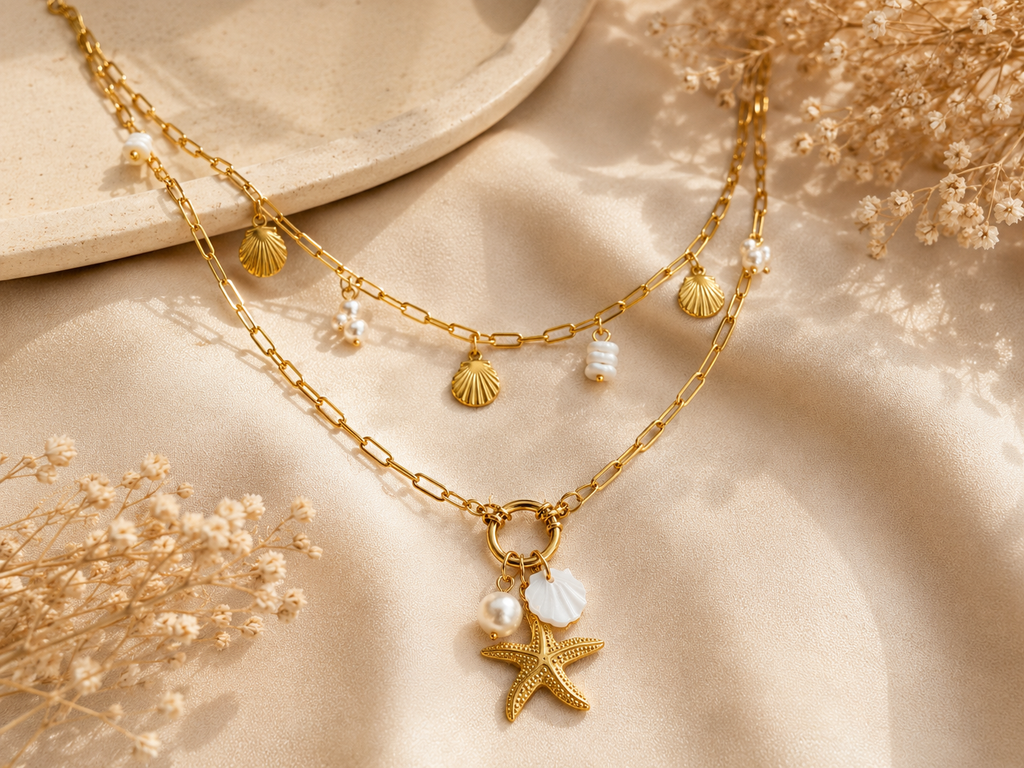 Collier Charms Soleil & Coquillages Doré