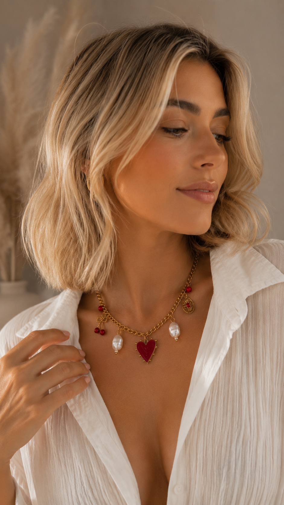 Collier Cœur Rouge & Cerises – Douceur Romantique