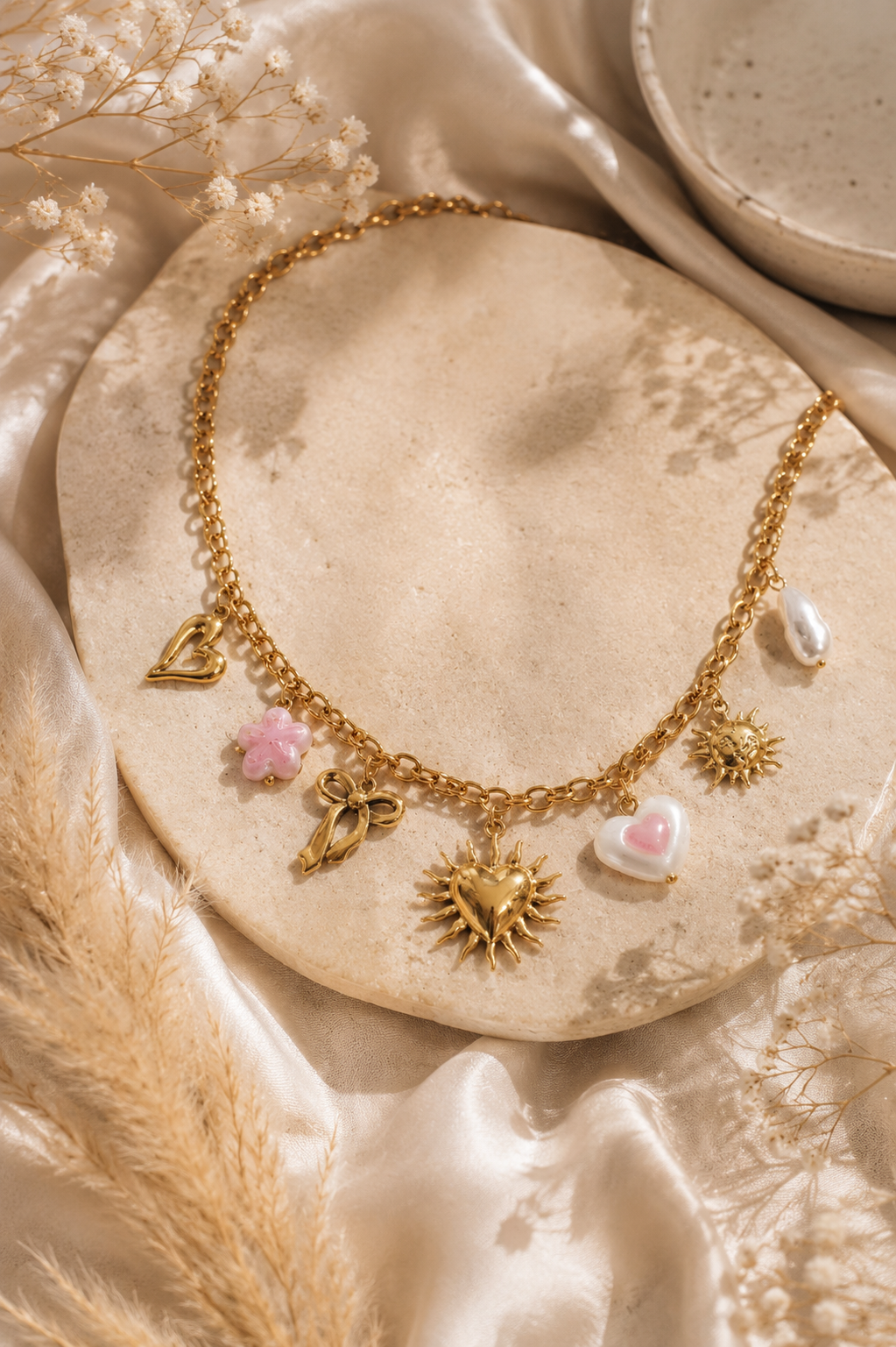 Collier Cœur & Soleil Doré – Bijou Romantique