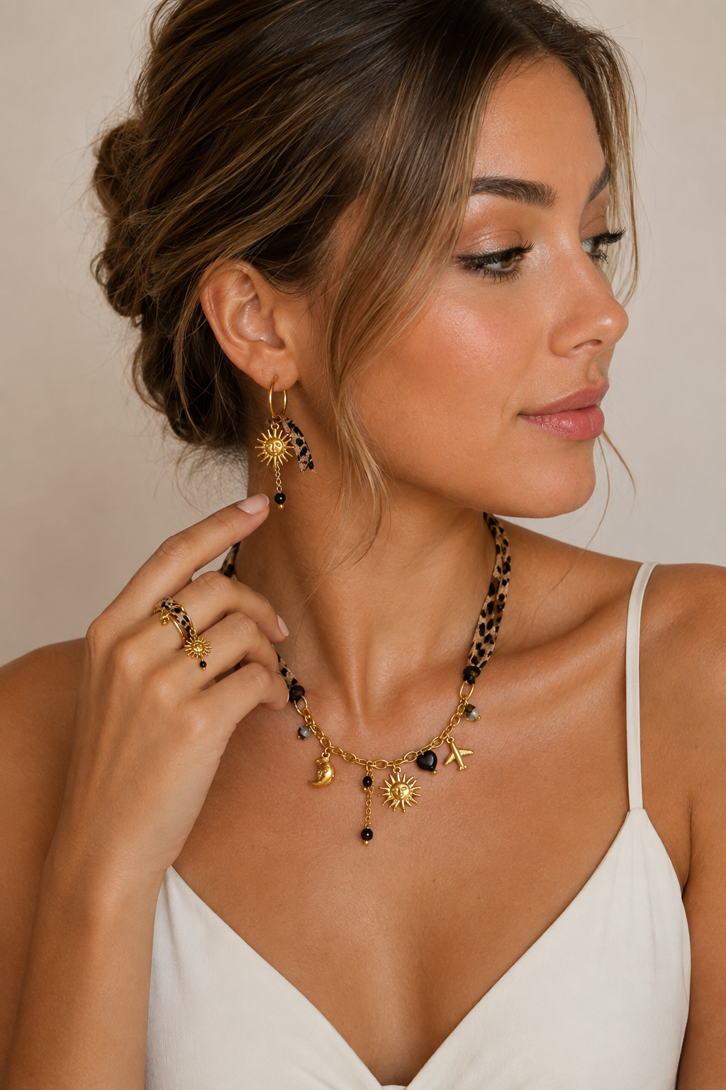 Set Bijoux Léopard Soleil – Collier, Bague & Boucles d’Oreilles