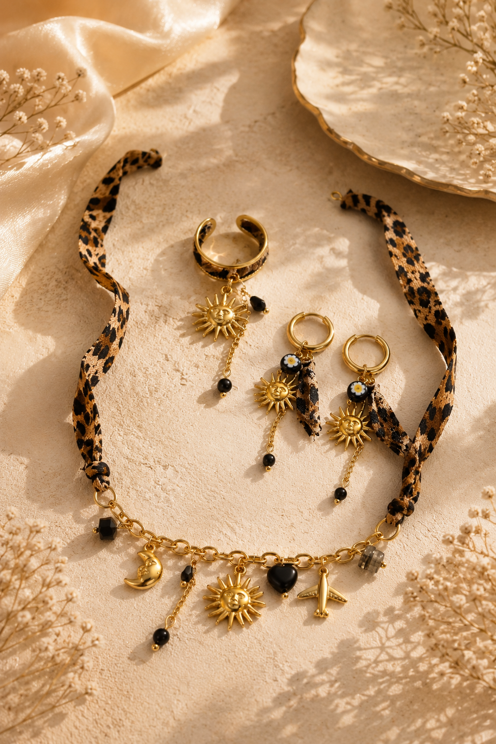 Set Bijoux Léopard Soleil – Collier, Bague & Boucles d’Oreilles
